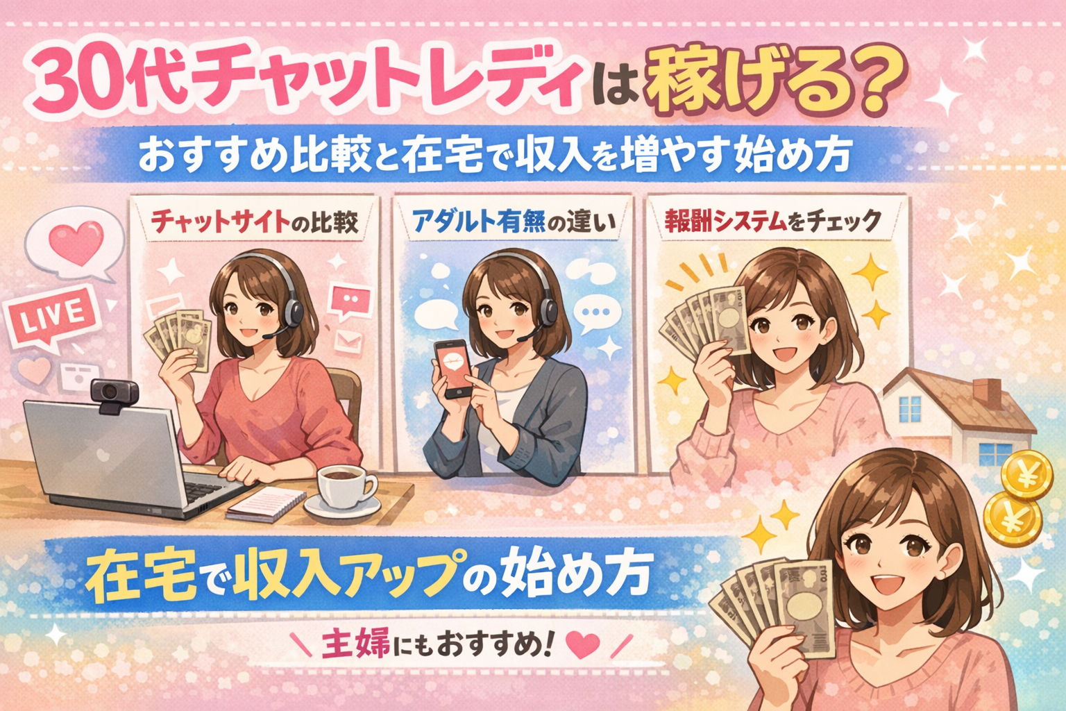 30代チャットレディは稼げる？おすすめ比較と在宅で収入を増やす始め方